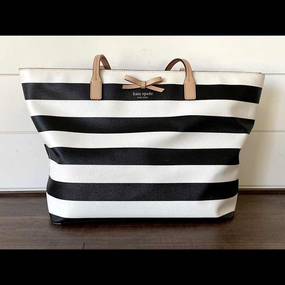 Kate Spade black/white striped large Tote